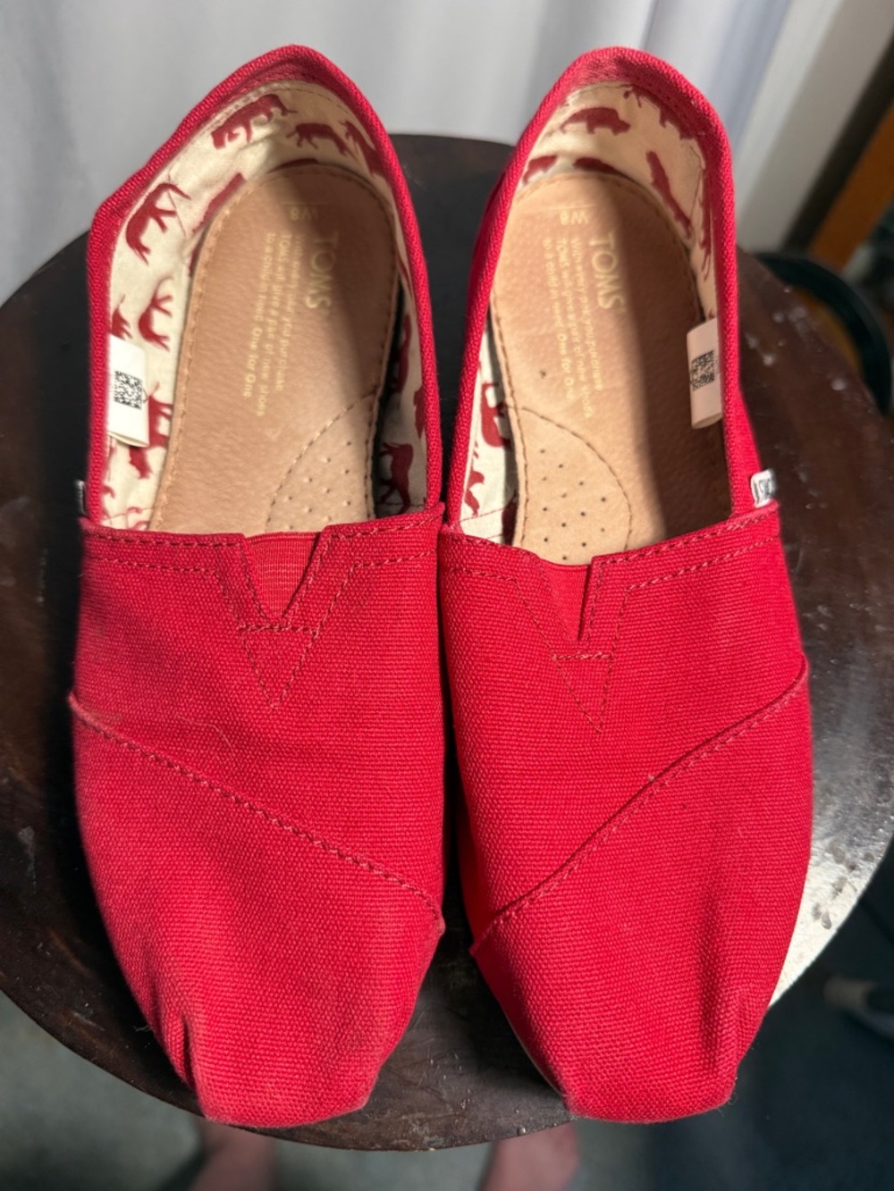 Toms Red Canvas Slip-On Shoes with Animal-Print Lining